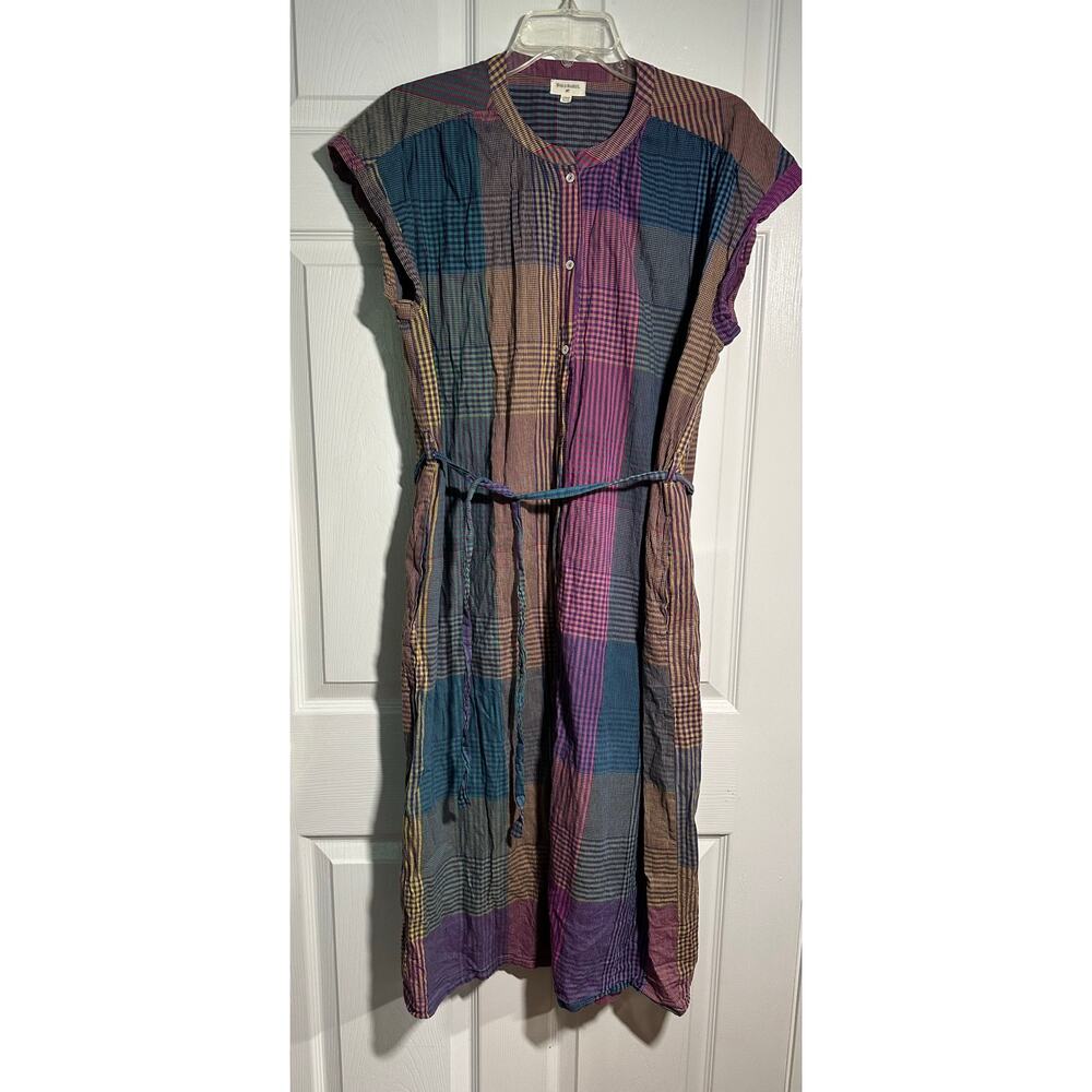 World Market Cotton Maxi Shirt Dress Plaid Multicolor Pockets One Size